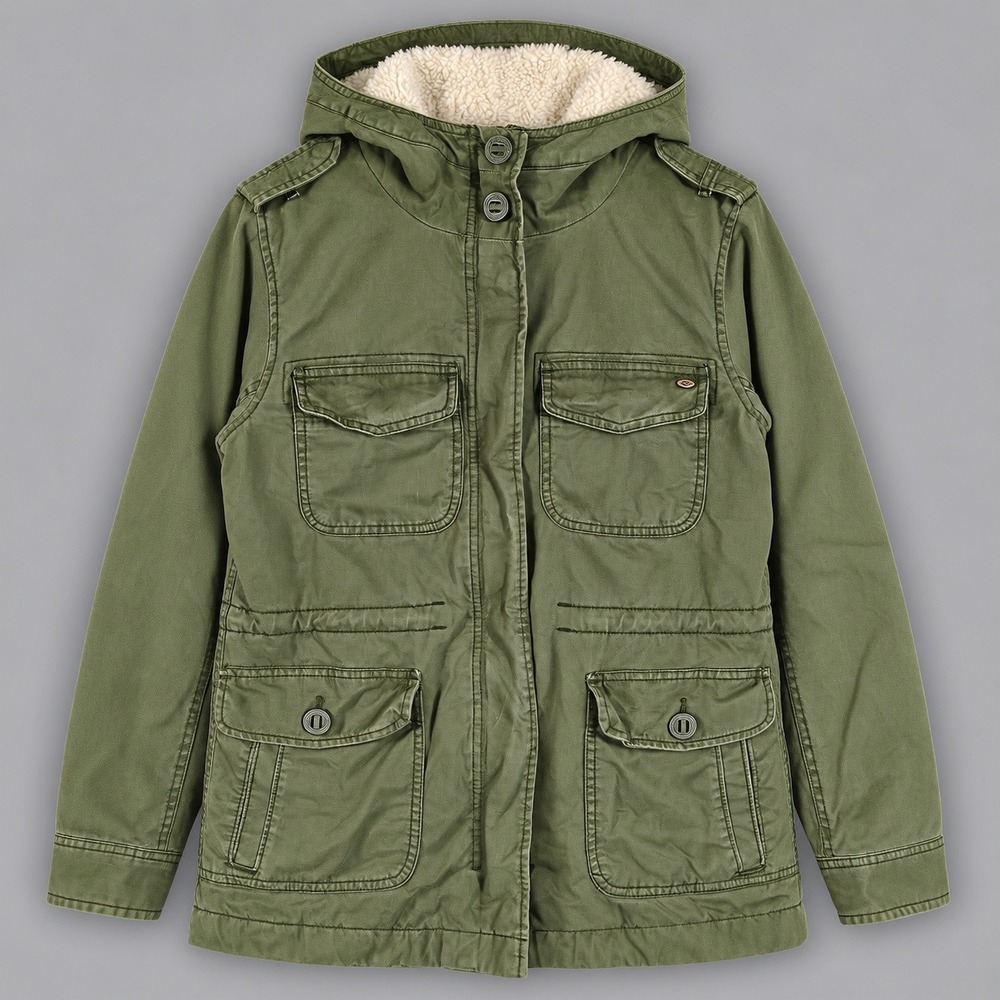American Eagle Outfitters Olive Green Sherpa Lined Hooded Field Jacket Small